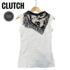 【美品】CLUTCH ストール風プリントタンクトップ ホワイト F 個性 人気