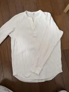 ホワイト ヘンリーネックワッフル生地