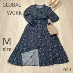グローバルワーク 小花柄 ロングワンピース ネイビー Mサイズ