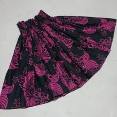 フラダンス用パウスカート 黒×ピンク 花柄