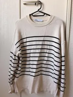 ZARA アイボリー ブラックストライプ ニット M