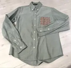 古着　メンズ　長袖シャツ　花柄　ポケット　ワンポイント