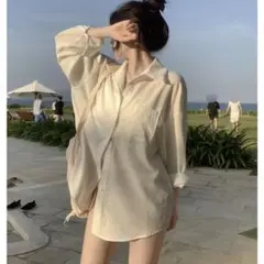 オーバーサイズ　シャツ　ホワイト　白のサムネイル