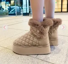 サイドビジュー厚底ムートンショートブーツ