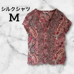 ペイズリー柄 【M】 フリル付き 半袖シャツ シャツ レッド系