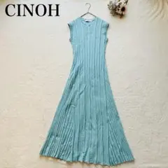 【チノ】ノースリーブ ニットワンピース（M）リブ フレア ロング フェミニン