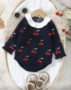 チェリー柄ロンパース ネイビー 70cm