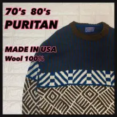 【USA製】70's80'sペンドルトン幾何学模様ネイティブ総柄ウールセーター