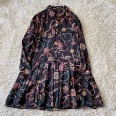 ZARA BASIC ザラ スカーフ柄 シャツワンピース プリーツ 総柄