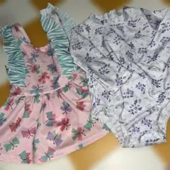 蝶々柄フリル付き水着セット　2枚セット