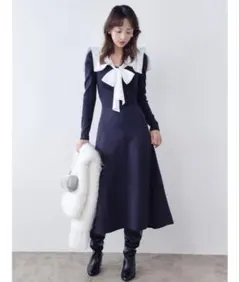 【タグ付き】スナイデル　セーラーカラーニットワンピース　ネイビー