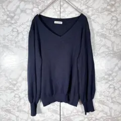 【アーヴェヴェ】ニットセーター（ネイビー）L レーヨン Ｖネック