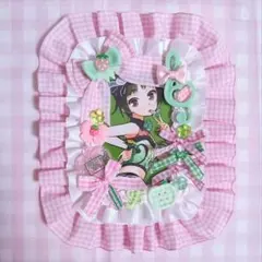 ♡ B7・L版サイズ 硬質ケースデコ ホイップデコ ピンク×黄緑 平成女児♡