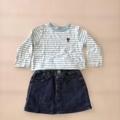ミキハウス　ダブルB ボーダーTシャツ、デニムスカートセット