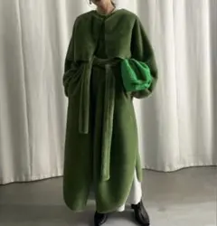 AMERI リバーシブル ボアロングコート M グリーン