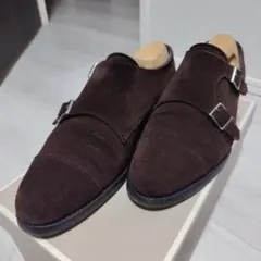 山陽山長 ダークブラウン スエード ダブルモンクシューズ 25.5-26