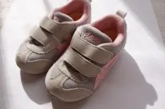 アシックス すくすく スニーカー 14.0cm グレー×ピンク Wベルト