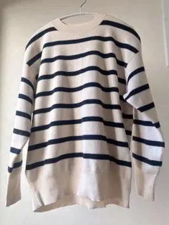 洗えるミラノリブ編みクルーネックセーター婦人Ｍ・オフ白ボーダー　無印良品