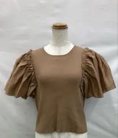 R839N レディースフリル袖カットソー L 茶 透け感 夏 ザラ 5/7