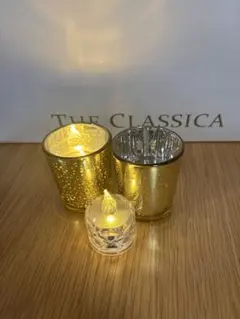 金色キャンドルホルダー&電子キャンドルライト24個（電池付き）ウェディング