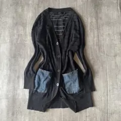 00s DIESEL カーディガン シアーボーダー デニムポケッY2K平成ギャルのサムネイル