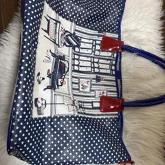 ドット柄ボストンバッグ ネイビー レッド