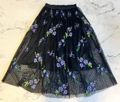 simplecite 花柄刺繍 ブラックチュールスカート