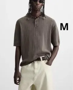 ZARA ザラ　ウォッシュ加工テクスチャーニットポロシャツ