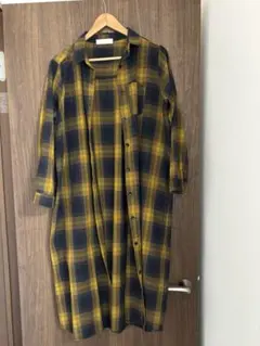 CECIL MacEE黒と黄色のチェック柄ロングシャツ