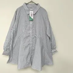 テンセル　新品タグ付！　大きいサイズ　シャツブラウス　LL　裾フレア　ストライプ