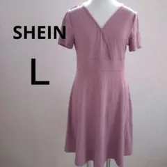 SHEIN 半袖リブ編みワンピース L ピンク