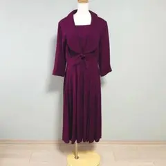 デザイン襟 ビッグカラー リボン 七分袖 ロング ワンピース ドレス N324