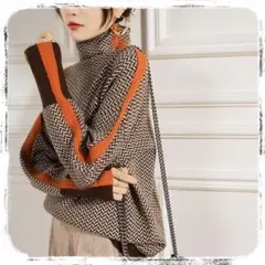 【専用】ニット　セーター　ボトルネック　ライン　オレンジ　ハイネック　韓国