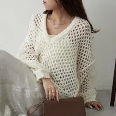 【NICE CLAUP/ナイスクラップ】透かし編みハニカムニット