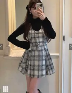 GRL ロービングチェックベルト付き チェック ミニワンピース L tu1423