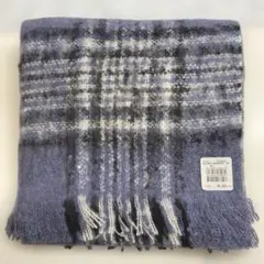 新品 コルニヨン モヘア混 チェック ストール マフラー ブルー メンズ