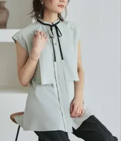 RUIRUE BOUTIQUE パールボタン フレンチスリーブ ブラウス LL