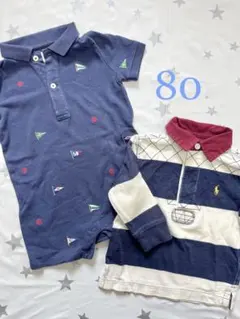 ポロ ラルフローレン 80 ロンパース 半袖 刺繍 ラガー シャツ 長袖 綿 紺
