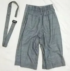 パンツ レディース チェック柄 グレー 灰色 クロップドパンツ プラステ