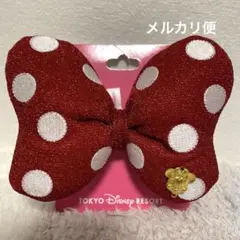 【お値下げ中】ディズニー　赤リボン　白ドット　ヘアゴム