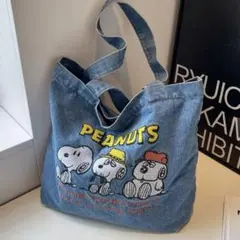 新品　スヌーピーPEANUTS デニムトートバッグ　マザーズバック　刺繍　手提げ