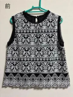 alicia PAGEBOY ノースリーブチュニック 黒地に白刺繍