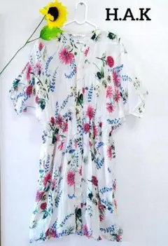 H.A.K☆花柄半袖ロングシャツワンピースのサムネイル