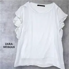 ザラウーマン 半袖カットソー フリル袖シフォン白 L レディース 半袖 ZARAのサムネイル