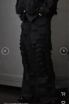 GRANCY スウェットドッキングデザインダメージバギーデニムパンツ