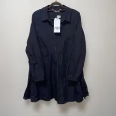 ZARA ザラ　長袖　チュニック　フレアワンピース　ブラック　シンプルS 新品