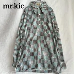 総柄シャツ 幾何学柄 レトロ 配色デザイン チェック 長袖 LL メンズ 古着