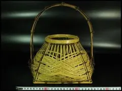 栗田元竺】造 宗全籠 竹皮伏見籠 竹花籠 共箱 栗田元笠 竹編竹細工