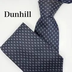 Dunhill ダンヒル ネクタイ ネイビー系 ロゴ総柄 ドット　シルク100%