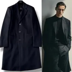 【極美品/カシミヤ】ジョルジオアルマーニ チェスターコート ロング丈 黒 ジョルジオアルマーニカシミヤ チェスターコート ロングコート 黒